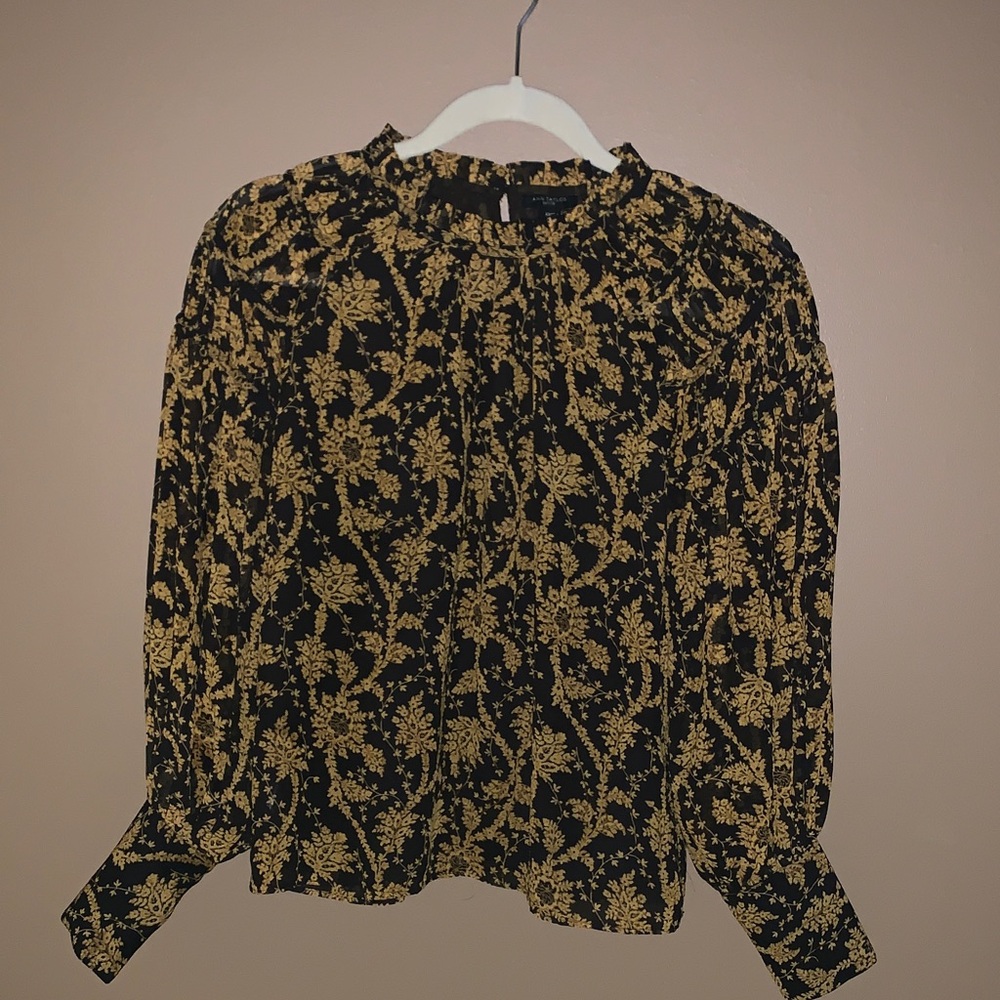 Ann Taylor Black and Gold Floral Blouse